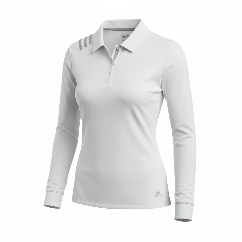 adidas ClimaCool Women's L White Gray Golf Polo Shirt Long Sleeve Breathable
